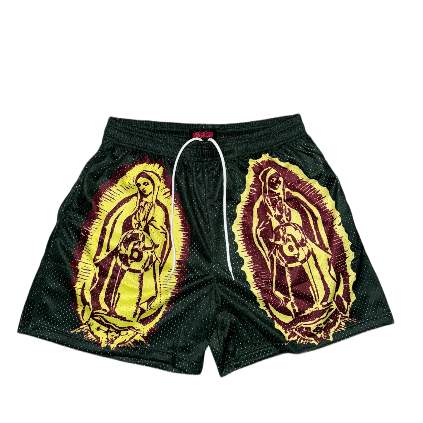 Virgin Mary mesh shorts